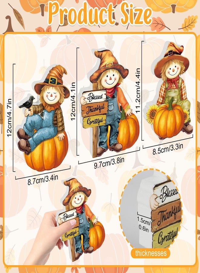 COCHIE 3 Pcs Thanksgiving Scarecrow Decor Vintage Thanksgiving Tiered Tray Decorations Wooden Scarecrow Pumpkin Sign Autumn Gifts Home Office Decor Party Supplies - Image 2
